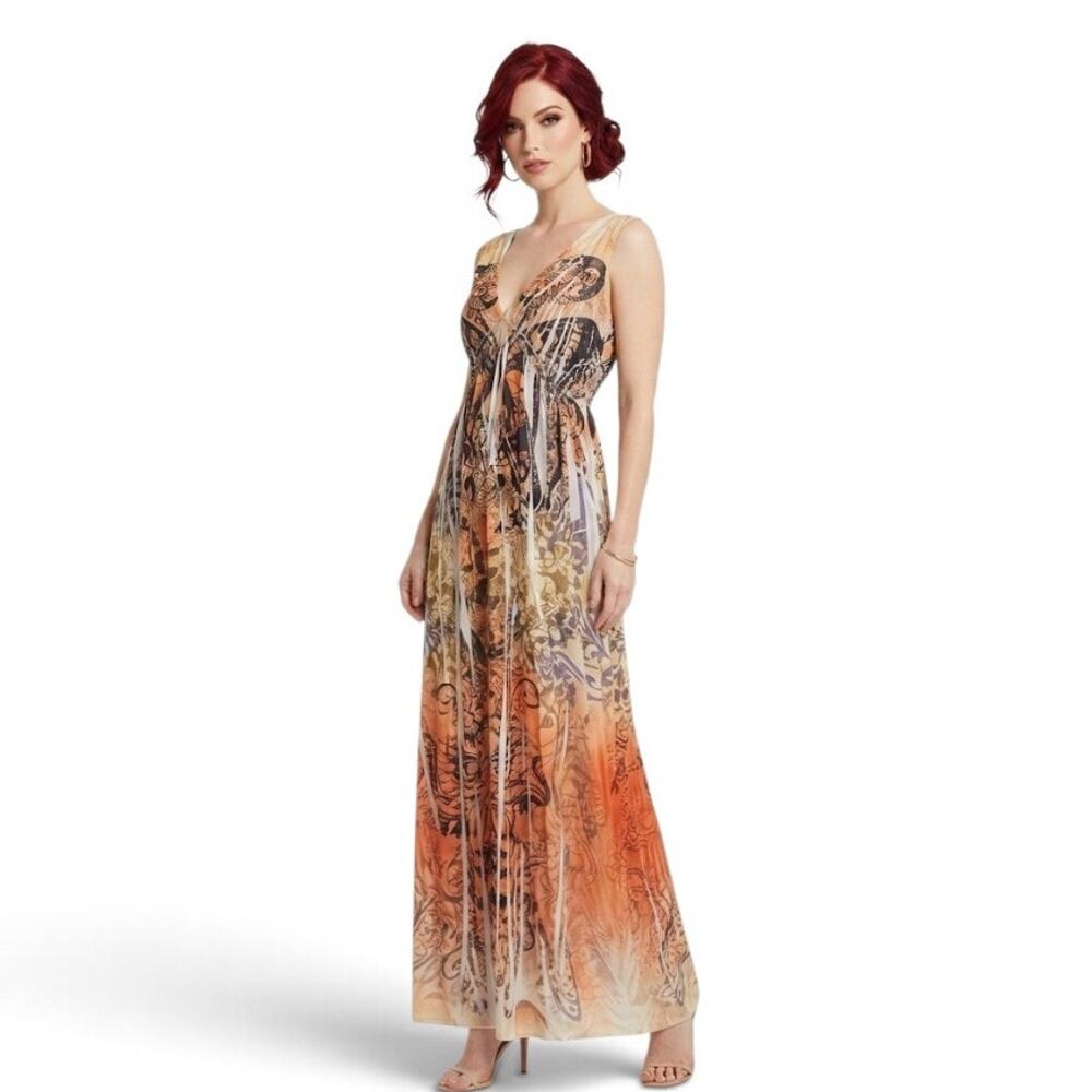 Caren Sport Bohemian Maxi Dress Abstract Sleeveless Summer Vacation Large